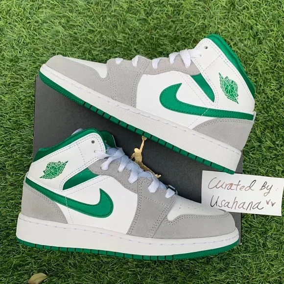 Nike Air Jordan 1 mid GS white pine green shoes - Picture 3 of 4